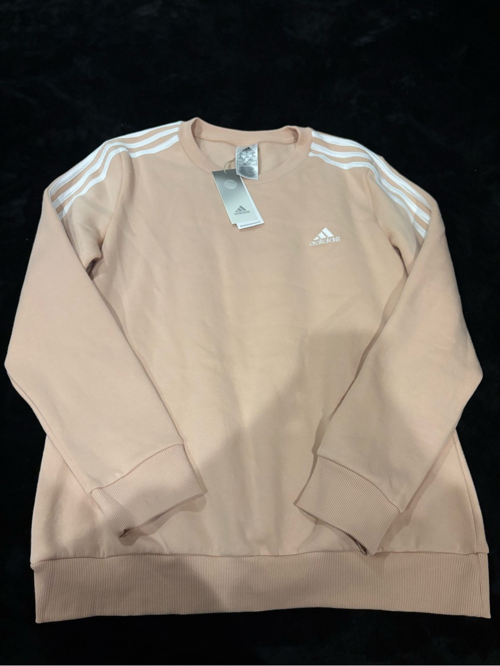 Pink adidas women Crewneck Sweatshirt with White Stripes
